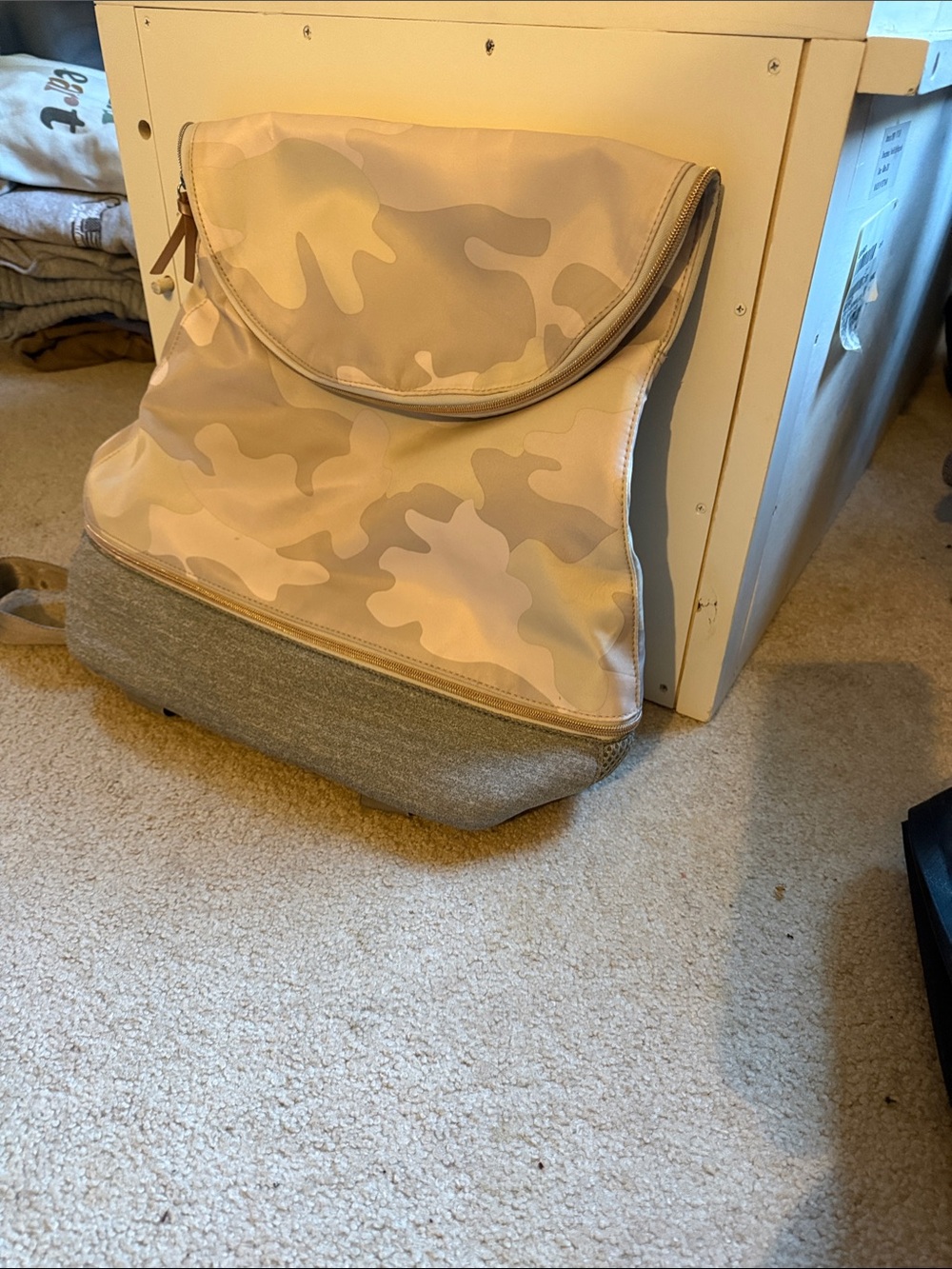 Stella & Dot Beige Camo Canvas Fold-Top Backpack